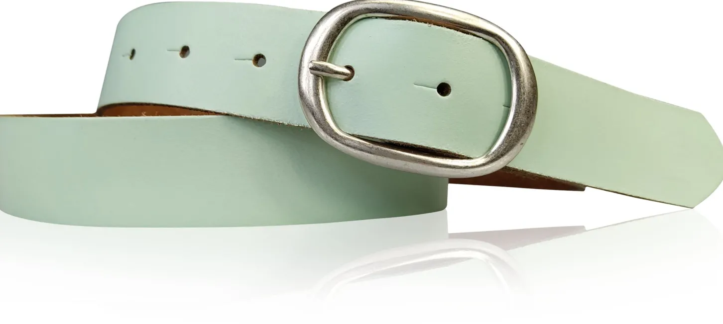 CASUAL modischer Damen Ledergürtel 3 cm mit ovaler Gürtelschnalle in matt silber, Ledergürtel