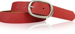 CASUAL modischer Damen Ledergürtel 3 cm mit ovaler Gürtelschnalle in matt silber, Ledergürtel