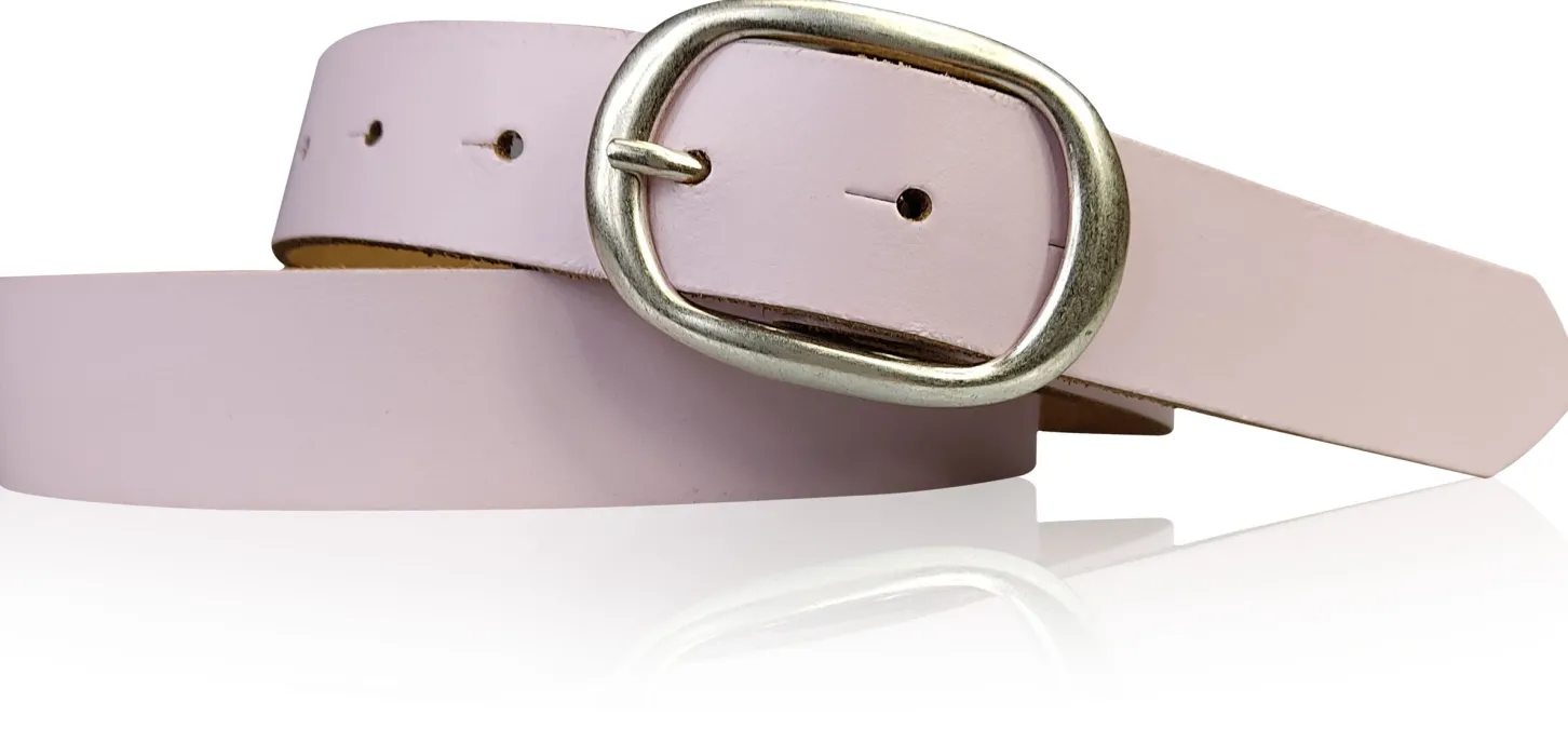 CASUAL modischer Damen Ledergürtel 3 cm mit ovaler Gürtelschnalle in matt silber, Ledergürtel