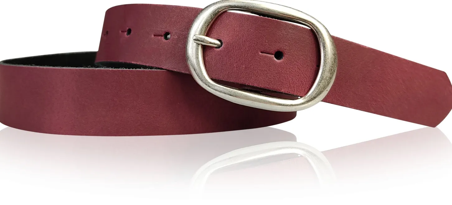 CASUAL modischer Damen Ledergürtel 3 cm mit ovaler Gürtelschnalle in matt silber, Ledergürtel