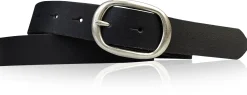 CASUAL modischer Damen Ledergürtel 3 cm mit ovaler Gürtelschnalle in matt silber, Ledergürtel