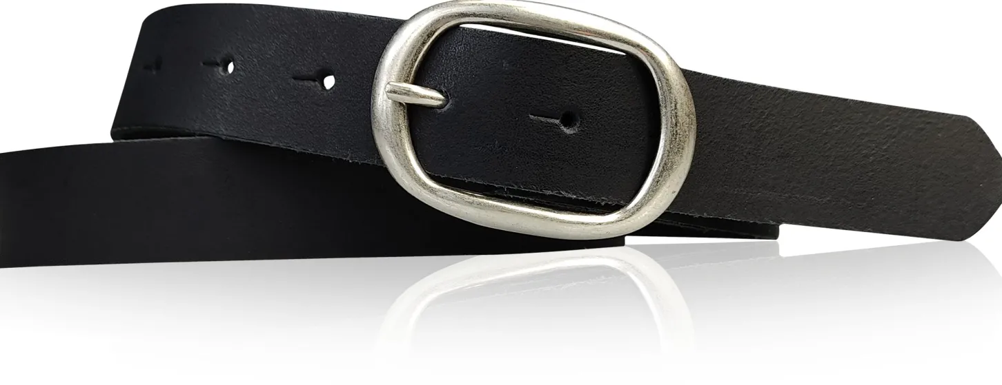 CASUAL modischer Damen Ledergürtel 3 cm mit ovaler Gürtelschnalle in matt silber, Ledergürtel