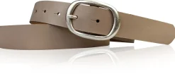 CASUAL modischer Damen Ledergürtel 3 cm mit ovaler Gürtelschnalle in matt silber, Ledergürtel