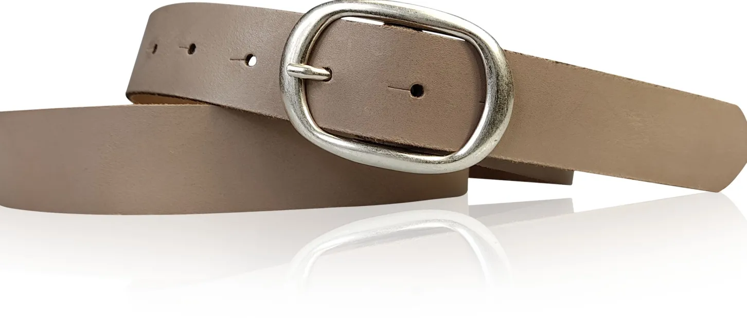 CASUAL modischer Damen Ledergürtel 3 cm mit ovaler Gürtelschnalle in matt silber, Ledergürtel
