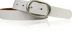 CASUAL modischer Damen Ledergürtel 3 cm mit ovaler Gürtelschnalle in matt silber, Ledergürtel