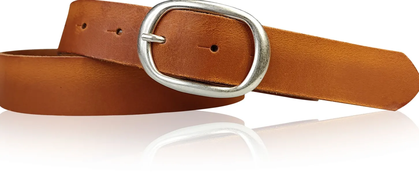 CASUAL modischer Damen Ledergürtel 3 cm mit ovaler Gürtelschnalle in matt silber, Ledergürtel