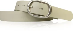 CASUAL modischer Damen Ledergürtel 3 cm mit ovaler Gürtelschnalle in matt silber, Ledergürtel