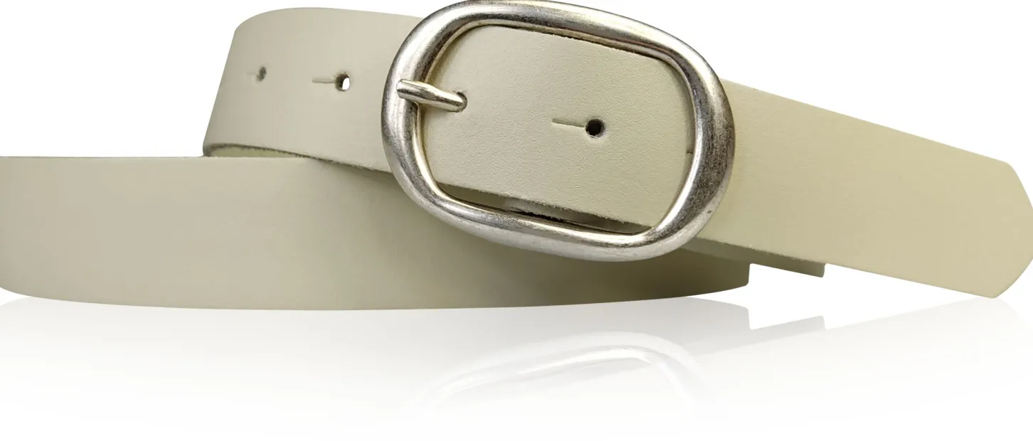 CASUAL modischer Damen Ledergürtel 3 cm mit ovaler Gürtelschnalle in matt silber, Ledergürtel