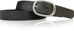 CASUAL modischer Damen Ledergürtel 3 cm mit ovaler Gürtelschnalle in matt silber, Ledergürtel