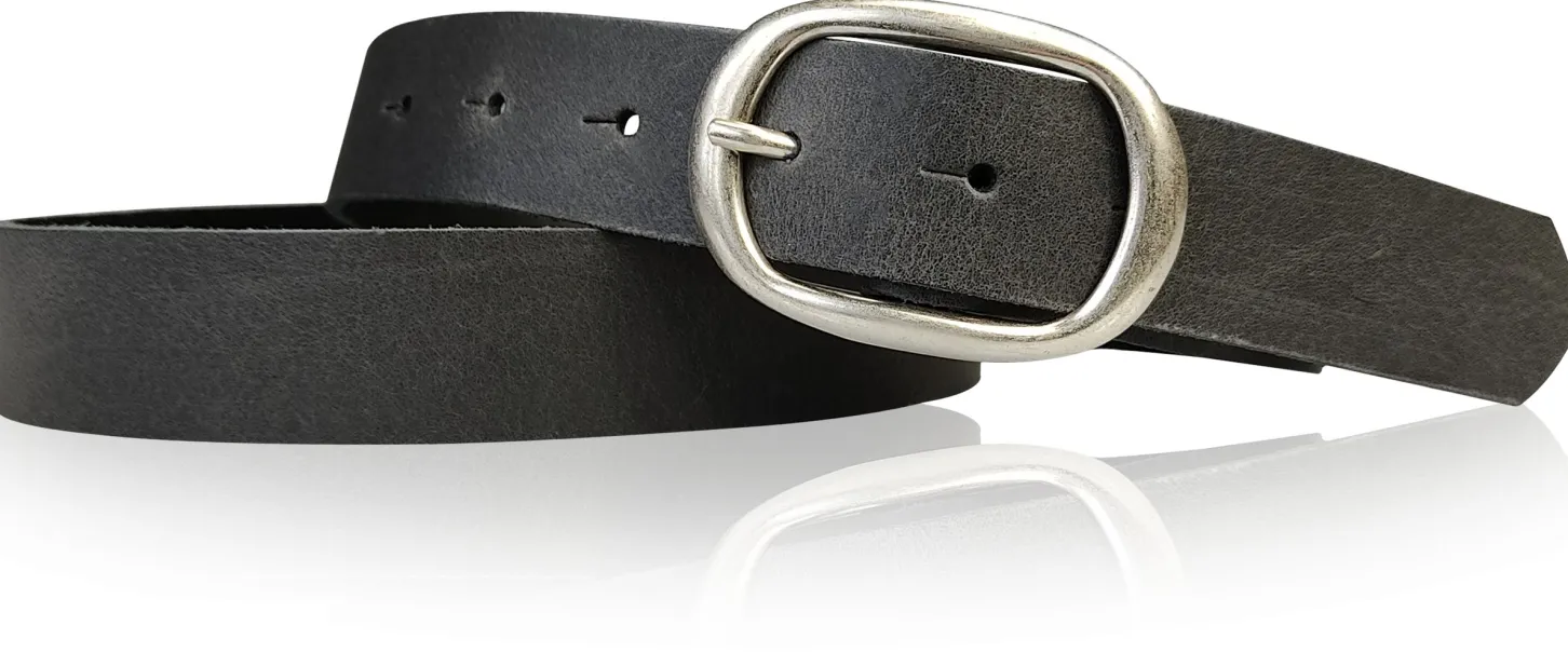 CASUAL modischer Damen Ledergürtel 3 cm mit ovaler Gürtelschnalle in matt silber, Ledergürtel