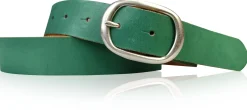 CASUAL modischer Damen Ledergürtel 3 cm mit ovaler Gürtelschnalle in matt silber, Ledergürtel