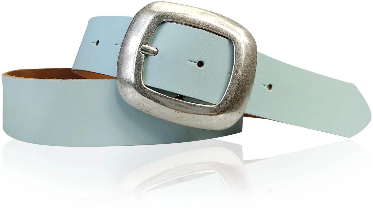 CHARLY 2: Damen Ledergürtel 4 cm mit großer Gürtelschnalle in altsilbern