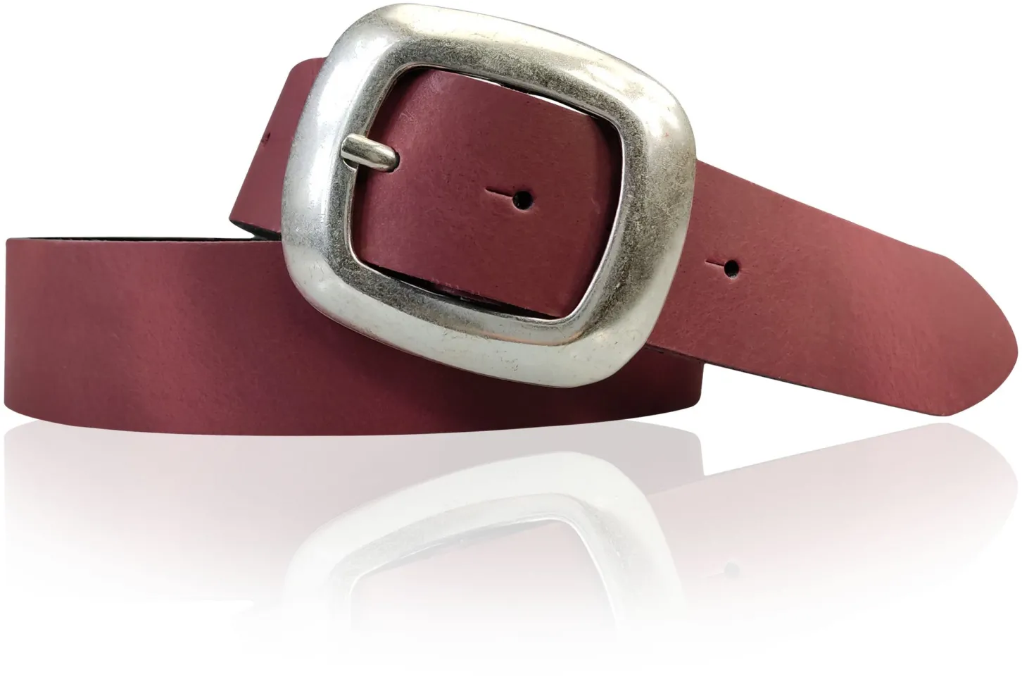 CHARLY 2: Damen Ledergürtel 4 cm mit großer Gürtelschnalle in altsilbern