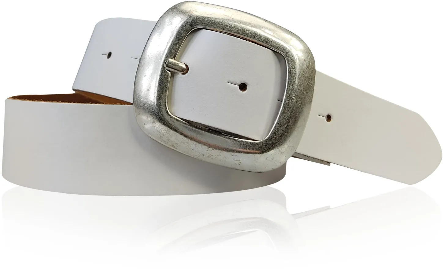 CHARLY 2: Damen Ledergürtel 4 cm mit großer Gürtelschnalle in altsilbern
