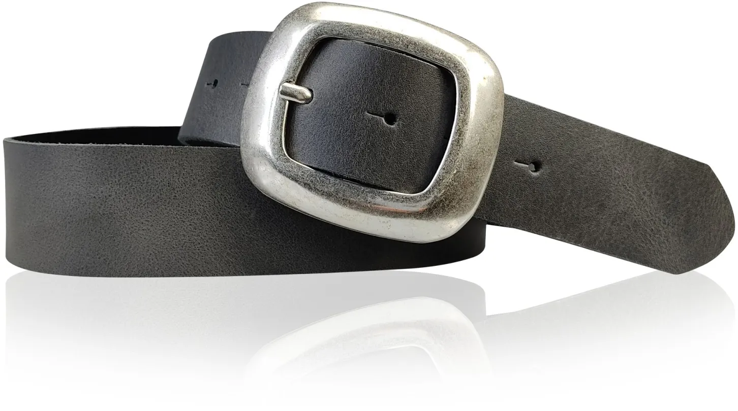 CHARLY 2: Damen Ledergürtel 4 cm mit großer Gürtelschnalle in altsilbern