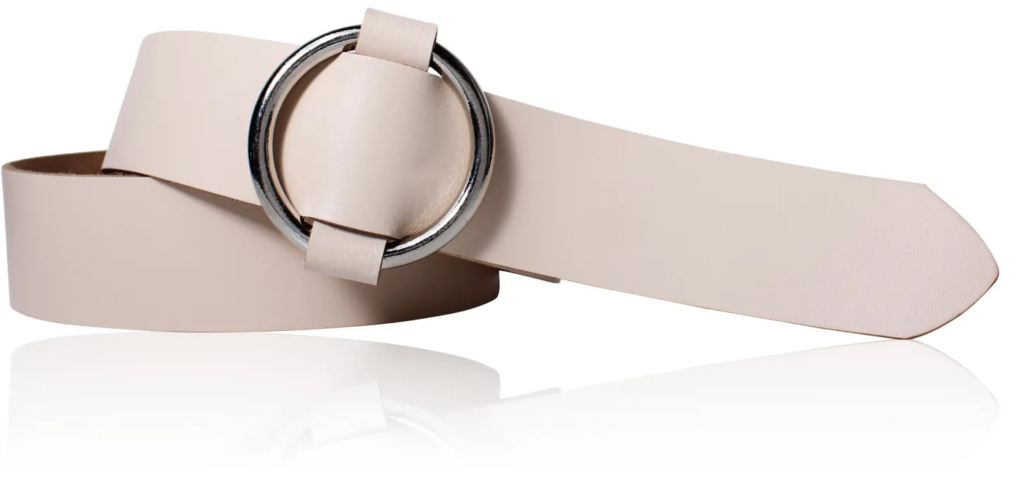 CIRCLE: Damen Ledergürtel mit großer Ring-Gürtelschnalle, stufenlos einstellbar