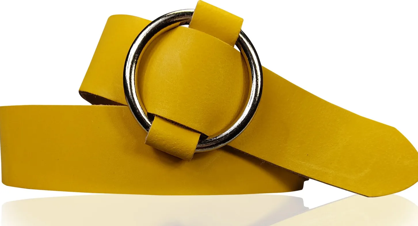 CIRCLE: Damen Ledergürtel mit großer Ring-Gürtelschnalle, stufenlos einstellbar