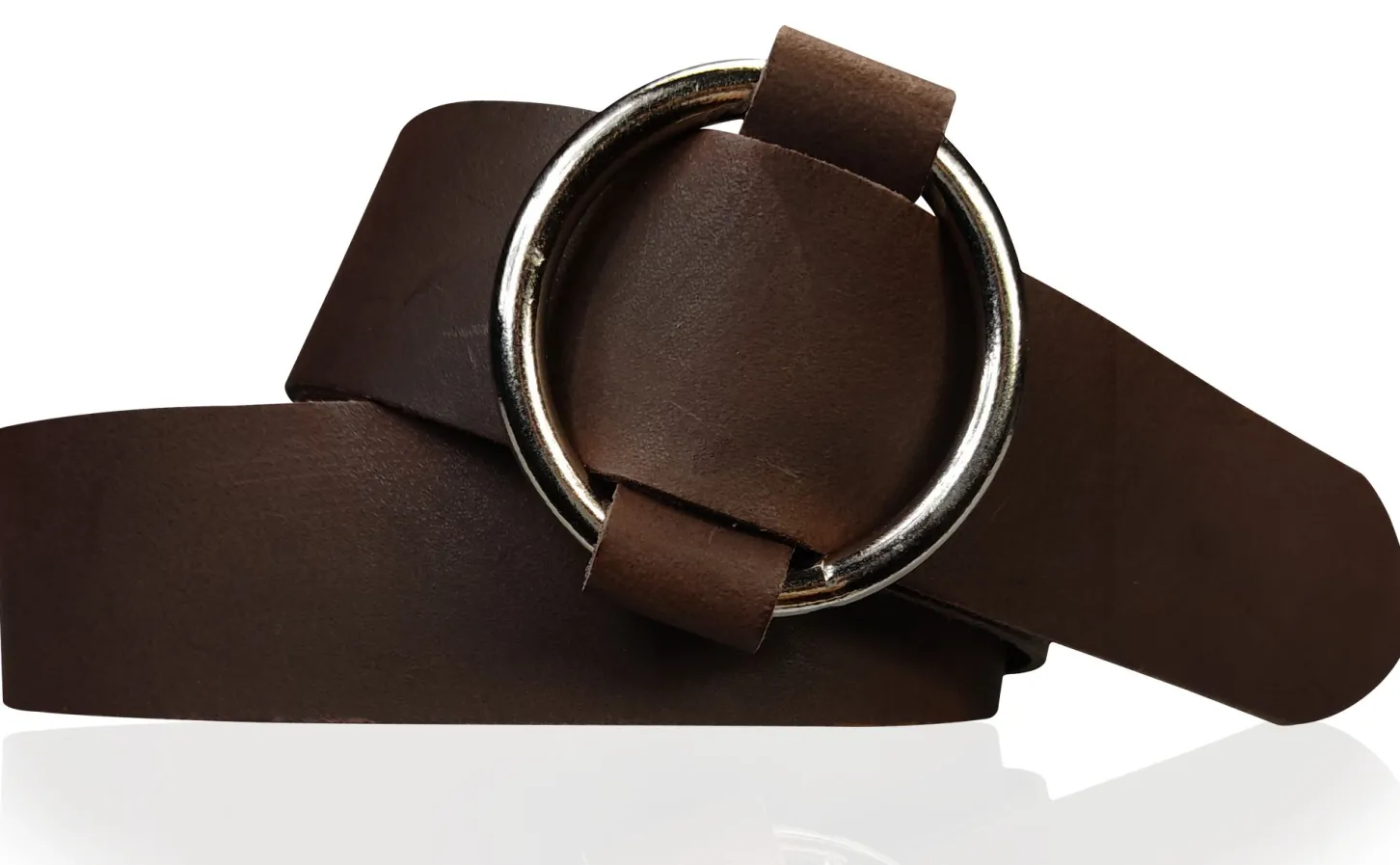 CIRCLE: Damen Ledergürtel mit großer Ring-Gürtelschnalle, stufenlos einstellbar