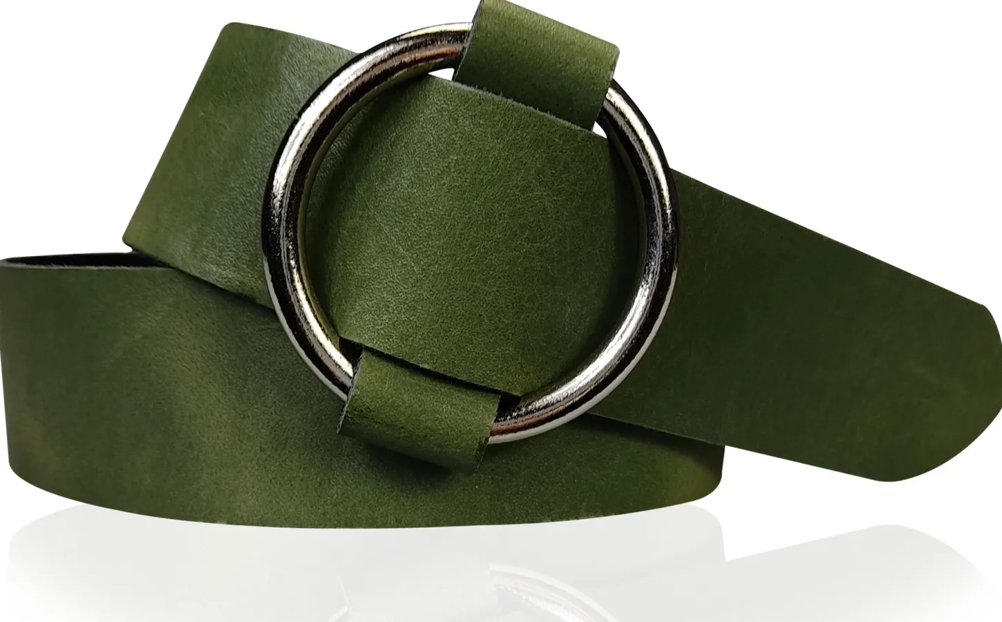 CIRCLE: Damen Ledergürtel mit großer Ring-Gürtelschnalle, stufenlos einstellbar