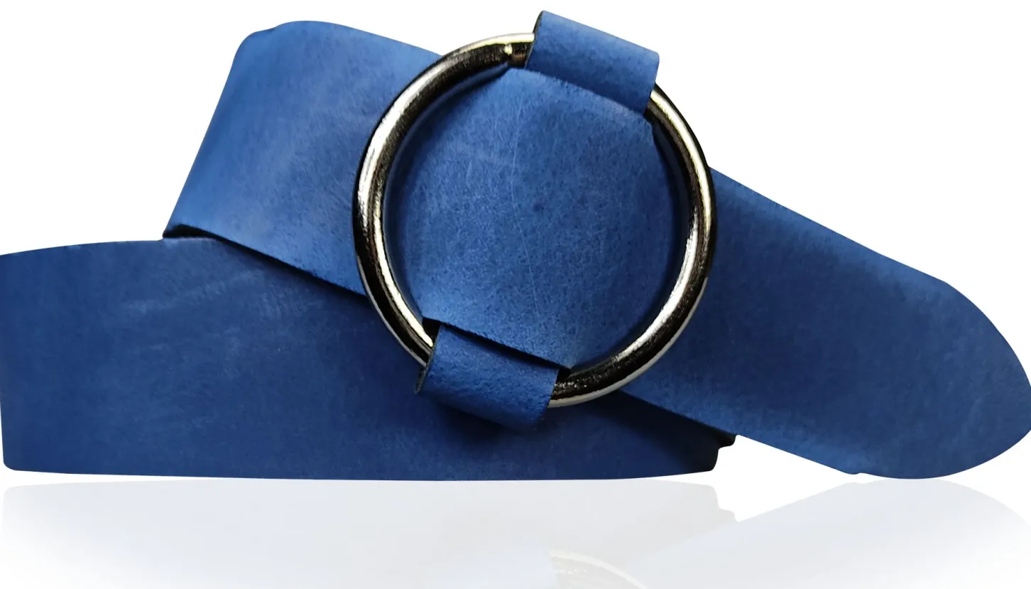 CIRCLE: Damen Ledergürtel mit großer Ring-Gürtelschnalle, stufenlos einstellbar