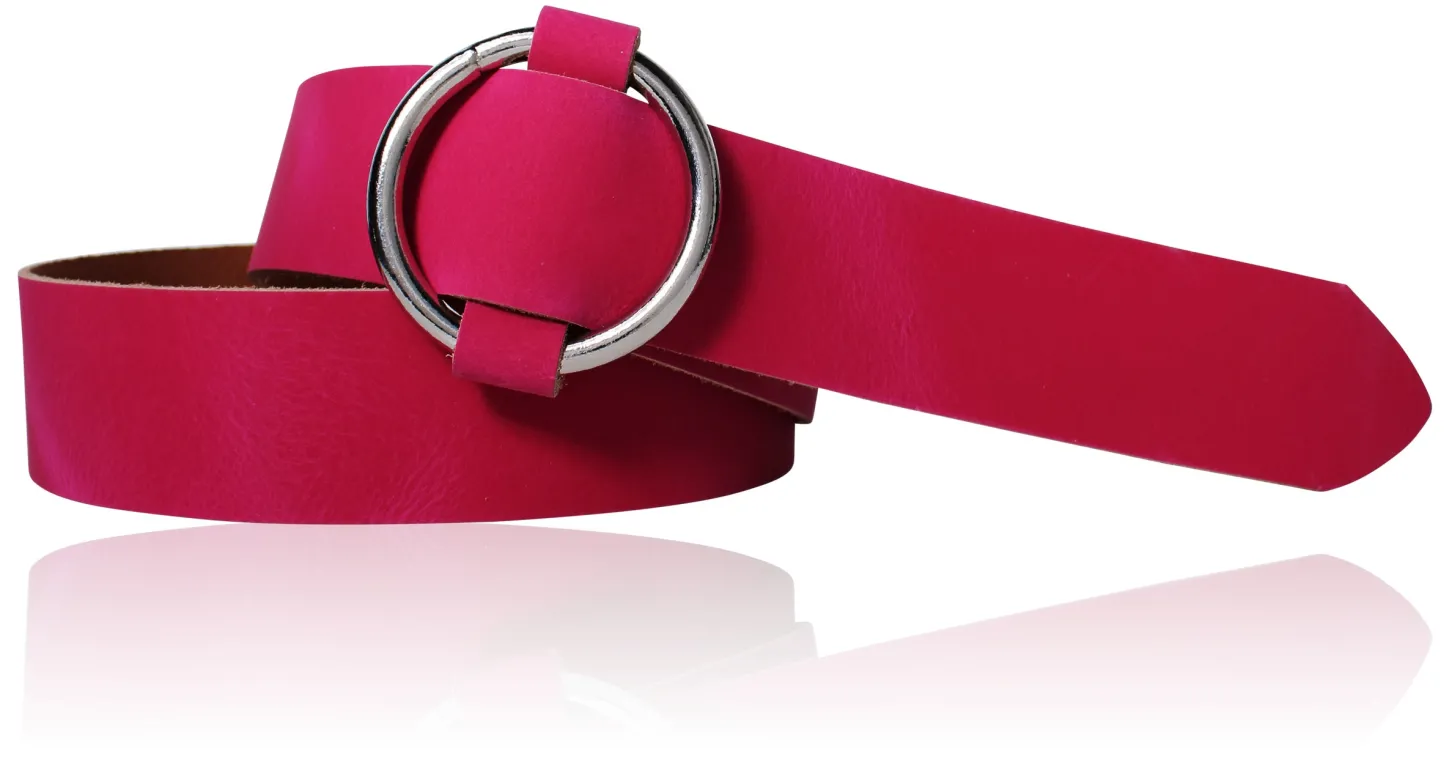 CIRCLE: Damen Ledergürtel mit großer Ring-Gürtelschnalle, stufenlos einstellbar