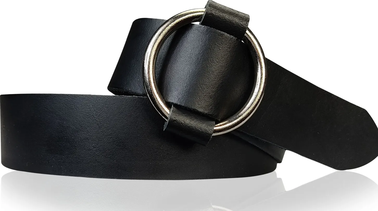 CIRCLE: Damen Ledergürtel mit großer Ring-Gürtelschnalle, stufenlos einstellbar