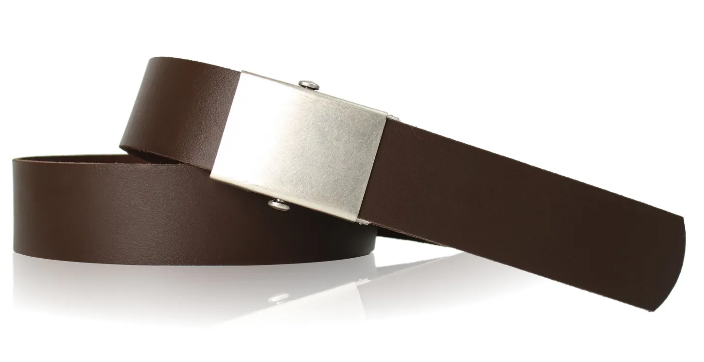 COMFORT: Herrengürtel stufenlos verstellbar, 4 cm, massive Militär Koppelschnalle altsilber, Ledergürtel, kürzbar! Gesamtlänge 145cm