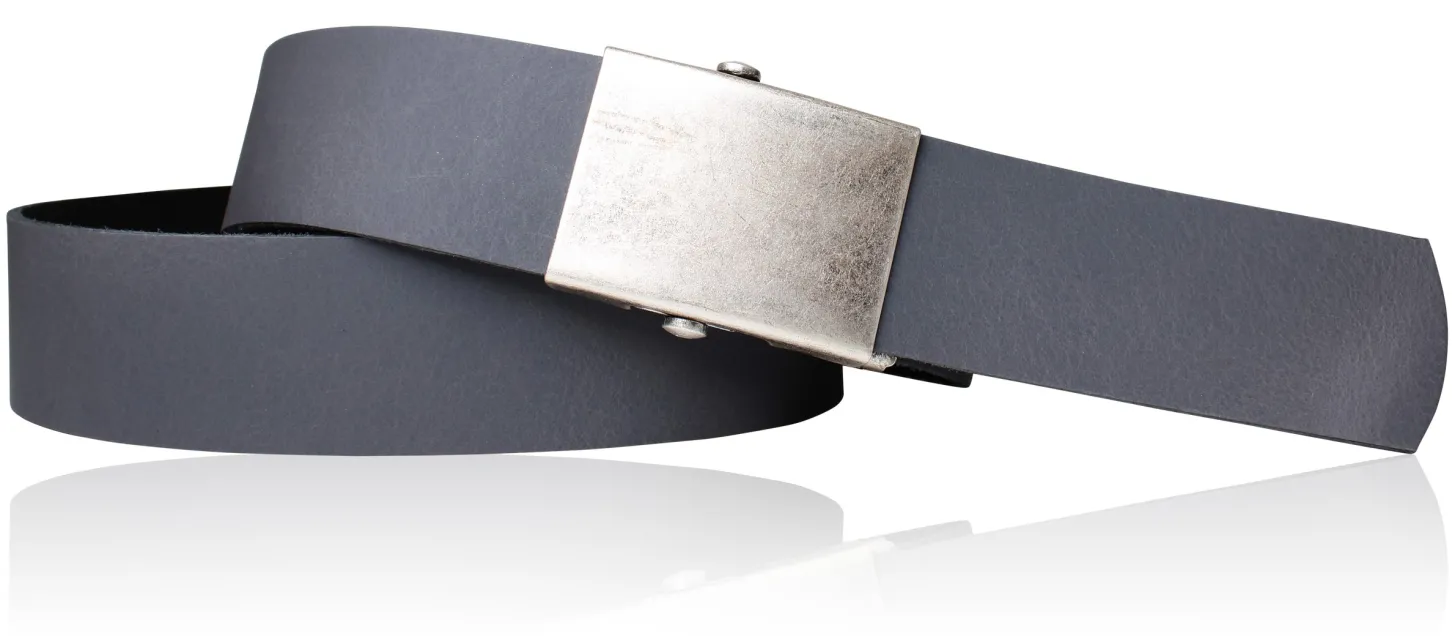 COMFORT: Herrengürtel stufenlos verstellbar, 4 cm, massive Militär Koppelschnalle altsilber, Ledergürtel, kürzbar! Gesamtlänge 145cm
