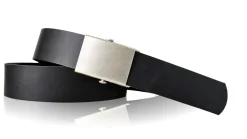 COMFORT: Herrengürtel stufenlos verstellbar, 4 cm, massive Militär Koppelschnalle altsilber, Ledergürtel, kürzbar! Gesamtlänge 145cm