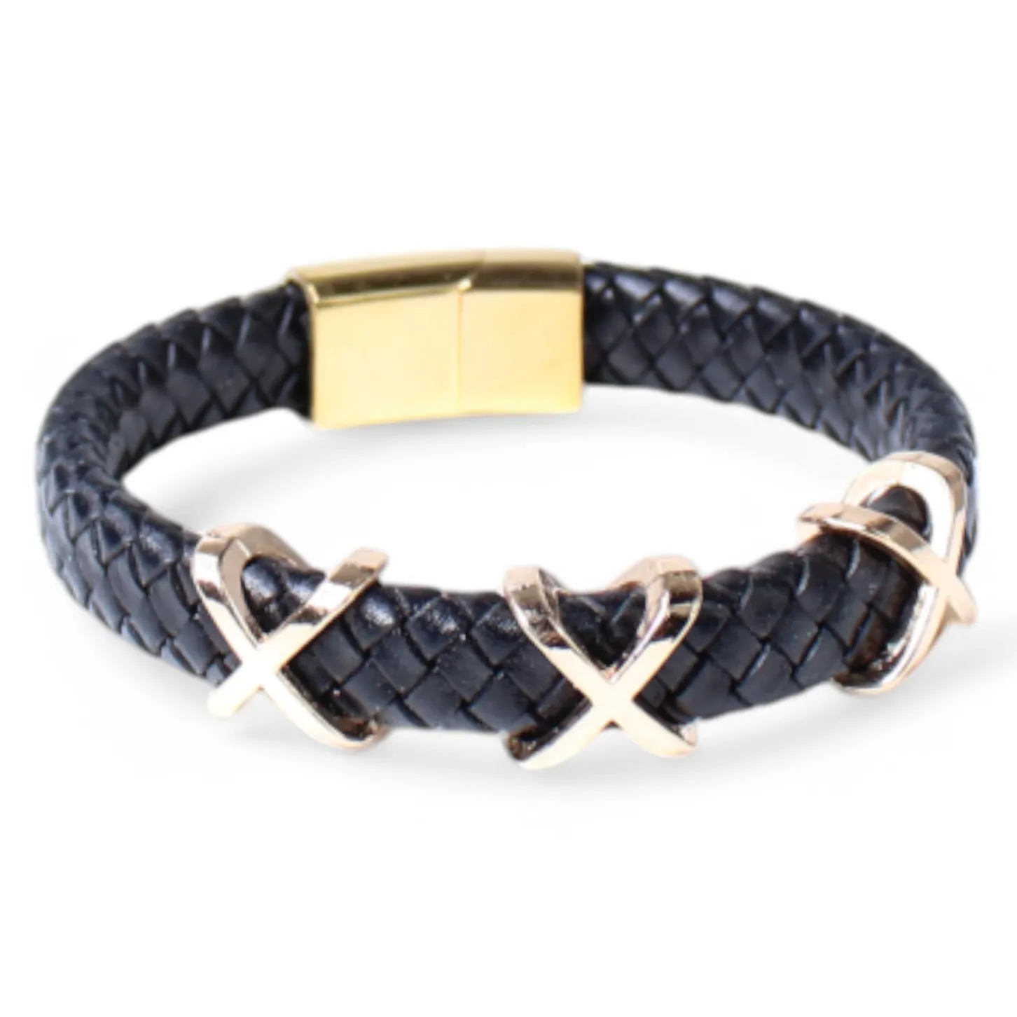 Damen Armband Leder mit schmückenden Zierteilen, Edelstahl Verschluss