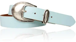 Damen Ledergürtel 3,5 cm antiksilberne Gürtelschnalle mit Metallschlaufe Echtledergürtel