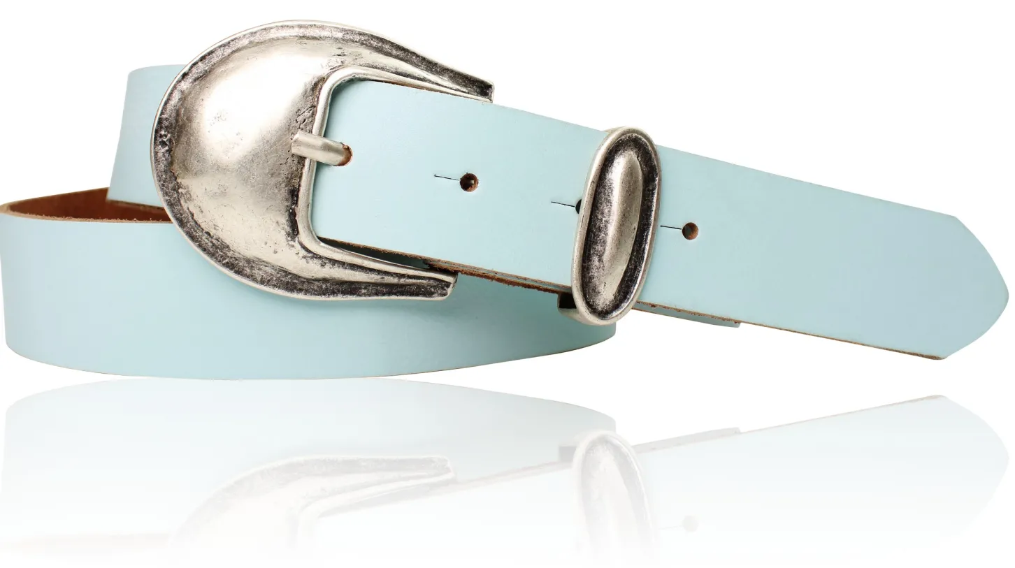 Damen Ledergürtel 3,5 cm antiksilberne Gürtelschnalle mit Metallschlaufe Echtledergürtel