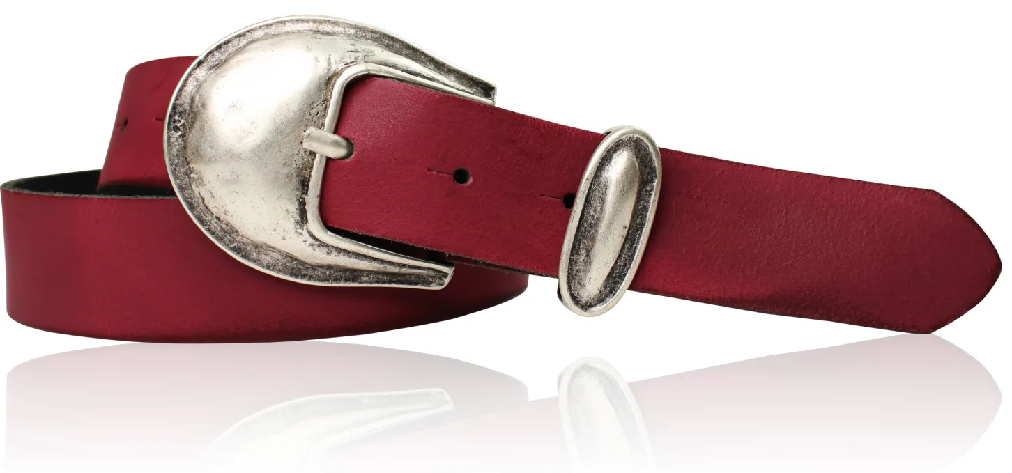 Damen Ledergürtel 3,5 cm antiksilberne Gürtelschnalle mit Metallschlaufe Echtledergürtel