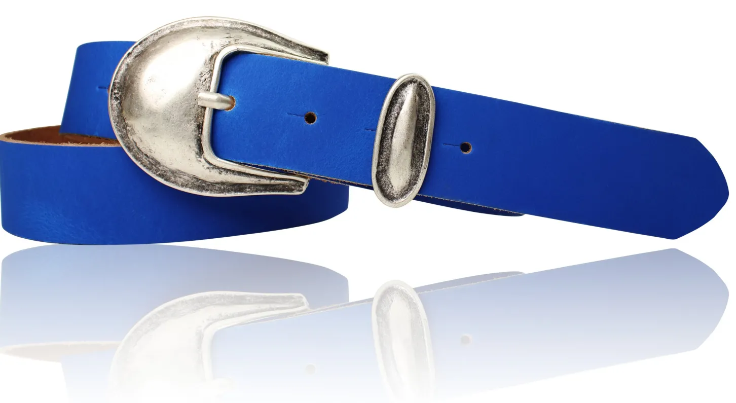 Damen Ledergürtel 3,5 cm antiksilberne Gürtelschnalle mit Metallschlaufe Echtledergürtel