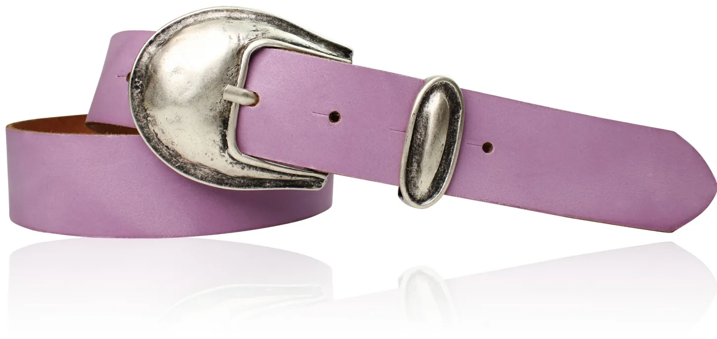 Damen Ledergürtel 3,5 cm antiksilberne Gürtelschnalle mit Metallschlaufe Echtledergürtel
