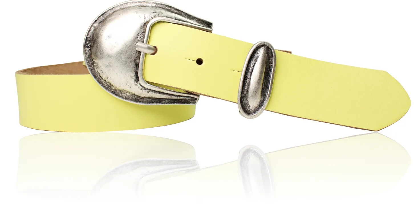 Damen Ledergürtel 3,5 cm antiksilberne Gürtelschnalle mit Metallschlaufe Echtledergürtel