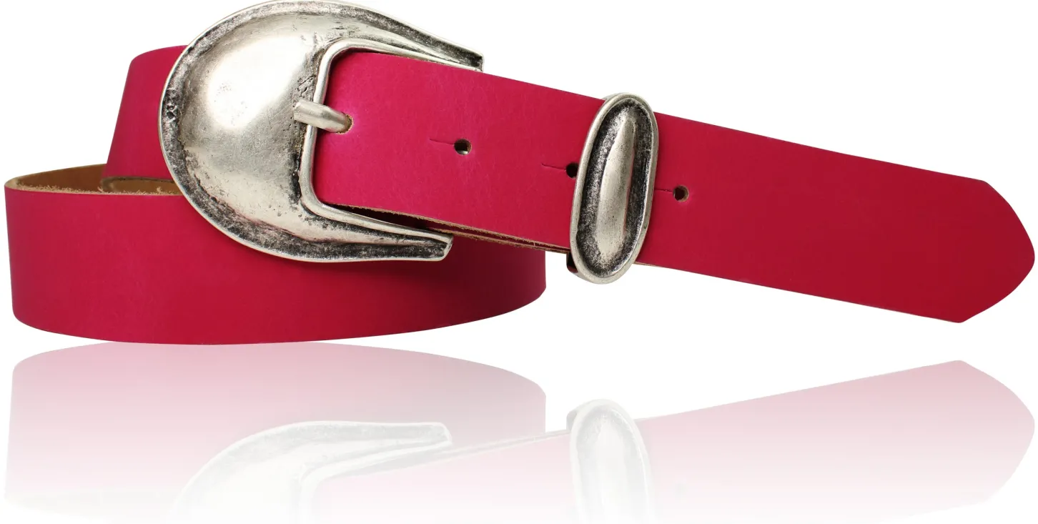 Damen Ledergürtel 3,5 cm antiksilberne Gürtelschnalle mit Metallschlaufe Echtledergürtel