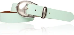 Damen Ledergürtel 3,5 cm antiksilberne Gürtelschnalle mit Metallschlaufe Echtledergürtel