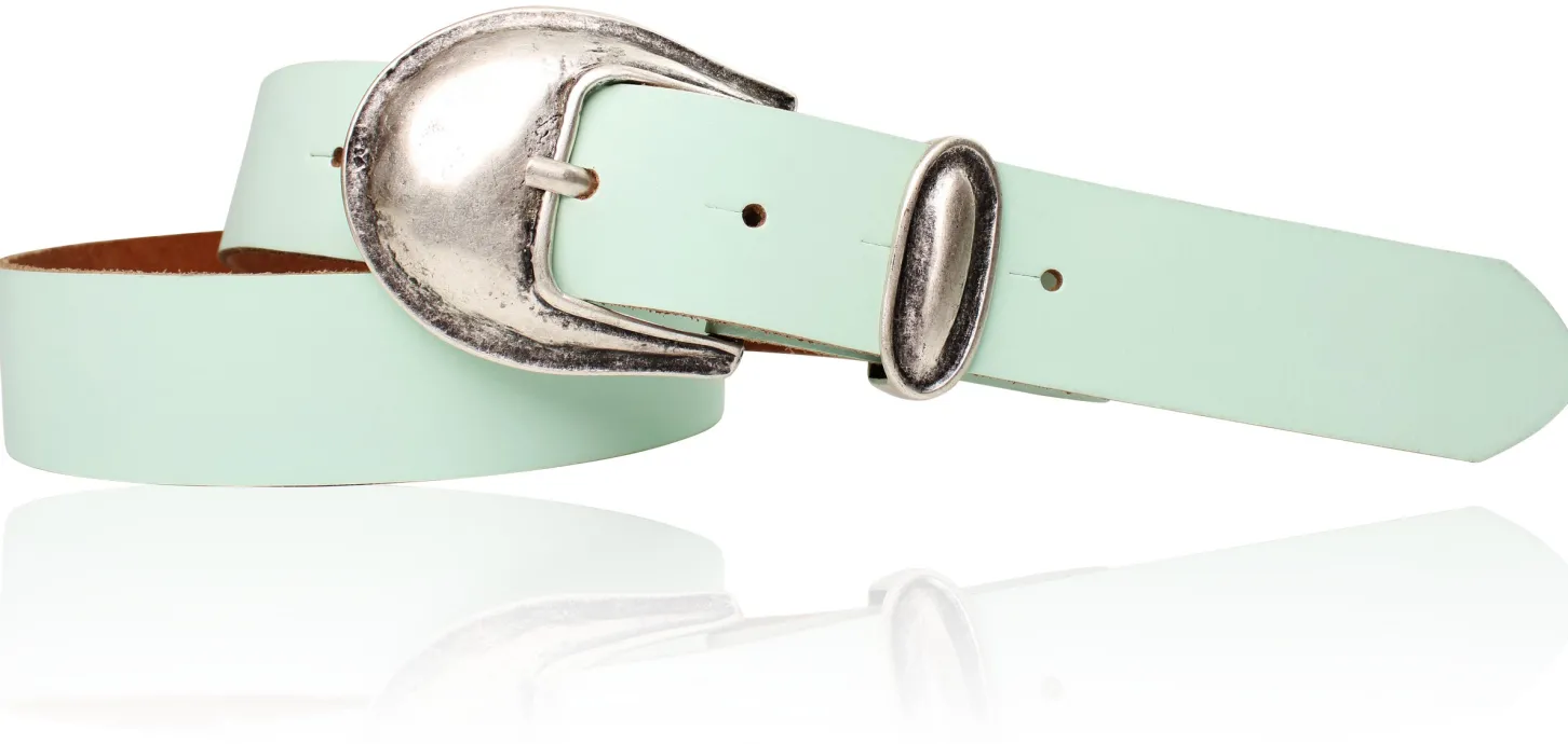 Damen Ledergürtel 3,5 cm antiksilberne Gürtelschnalle mit Metallschlaufe Echtledergürtel
