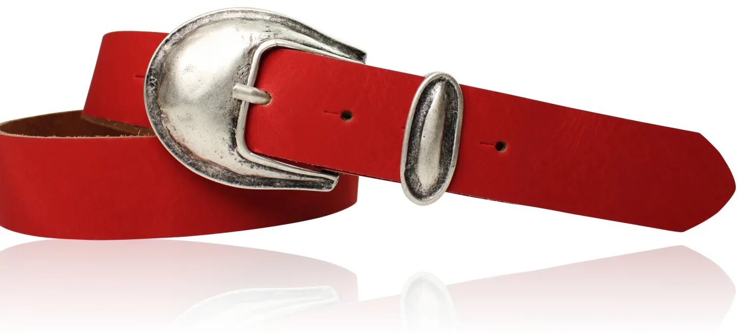 Damen Ledergürtel 3,5 cm antiksilberne Gürtelschnalle mit Metallschlaufe Echtledergürtel