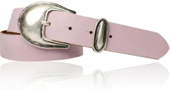Damen Ledergürtel 3,5 cm antiksilberne Gürtelschnalle mit Metallschlaufe Echtledergürtel