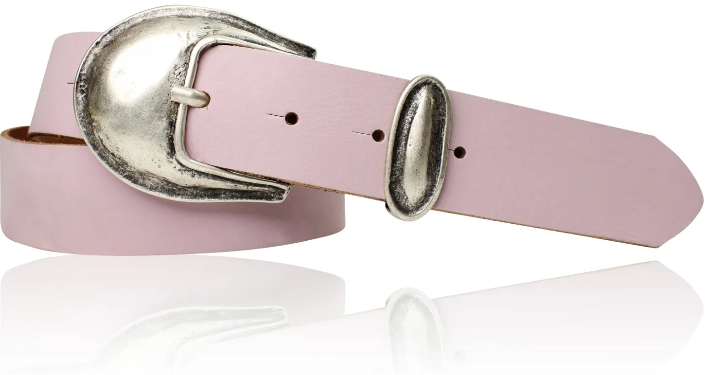 Damen Ledergürtel 3,5 cm antiksilberne Gürtelschnalle mit Metallschlaufe Echtledergürtel