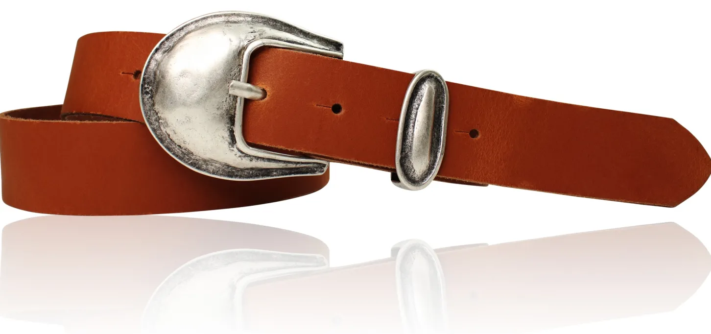 Damen Ledergürtel 3,5 cm antiksilberne Gürtelschnalle mit Metallschlaufe Echtledergürtel
