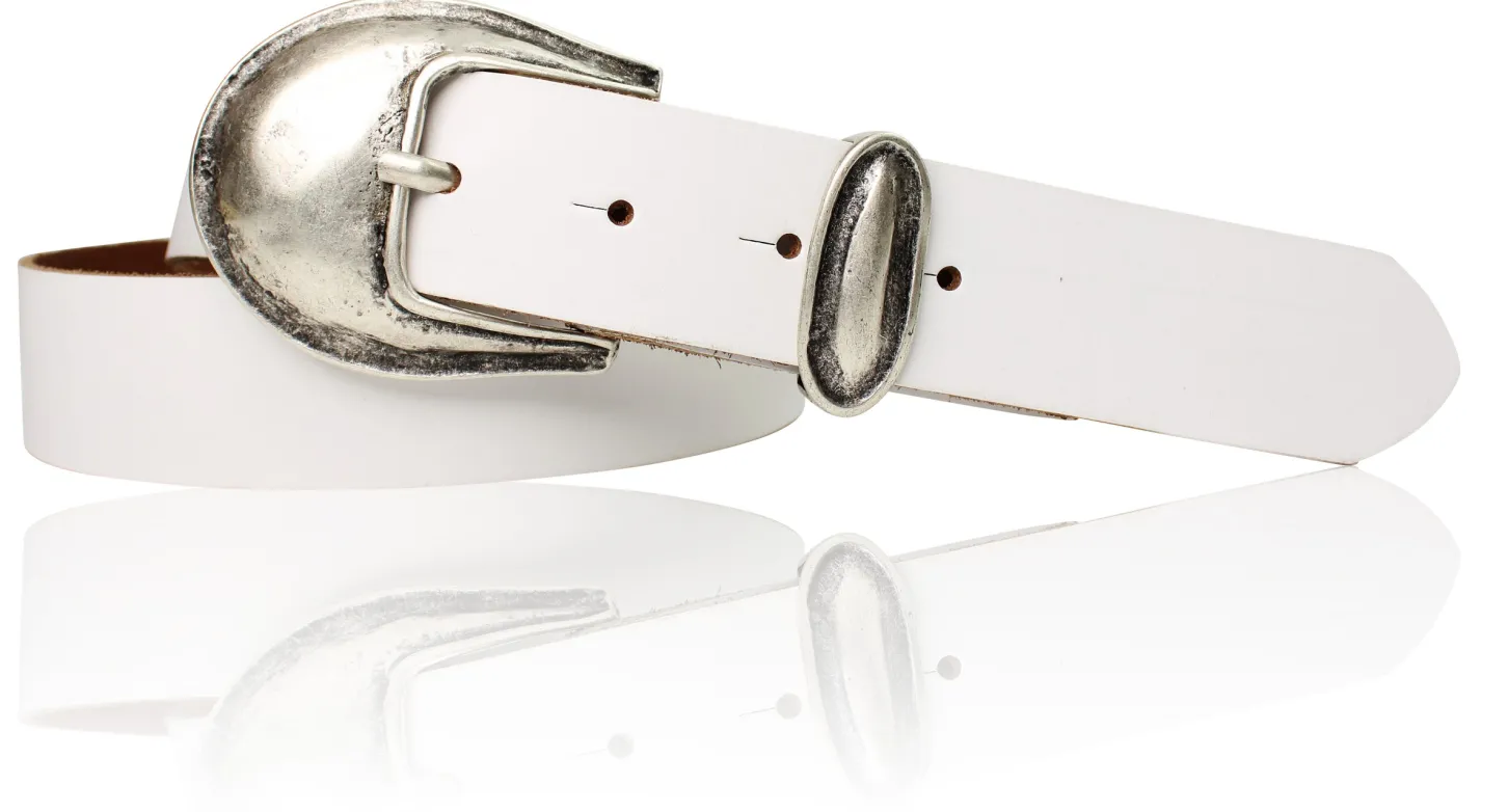 Damen Ledergürtel 3,5 cm antiksilberne Gürtelschnalle mit Metallschlaufe Echtledergürtel