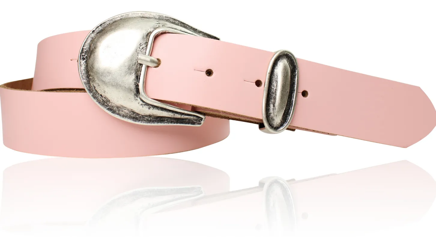 Damen Ledergürtel 3,5 cm antiksilberne Gürtelschnalle mit Metallschlaufe Echtledergürtel