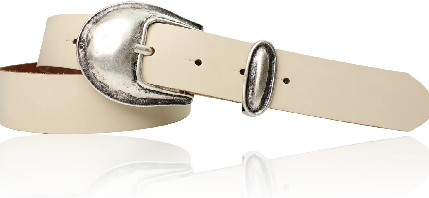 Damen Ledergürtel 3,5 cm antiksilberne Gürtelschnalle mit Metallschlaufe Echtledergürtel