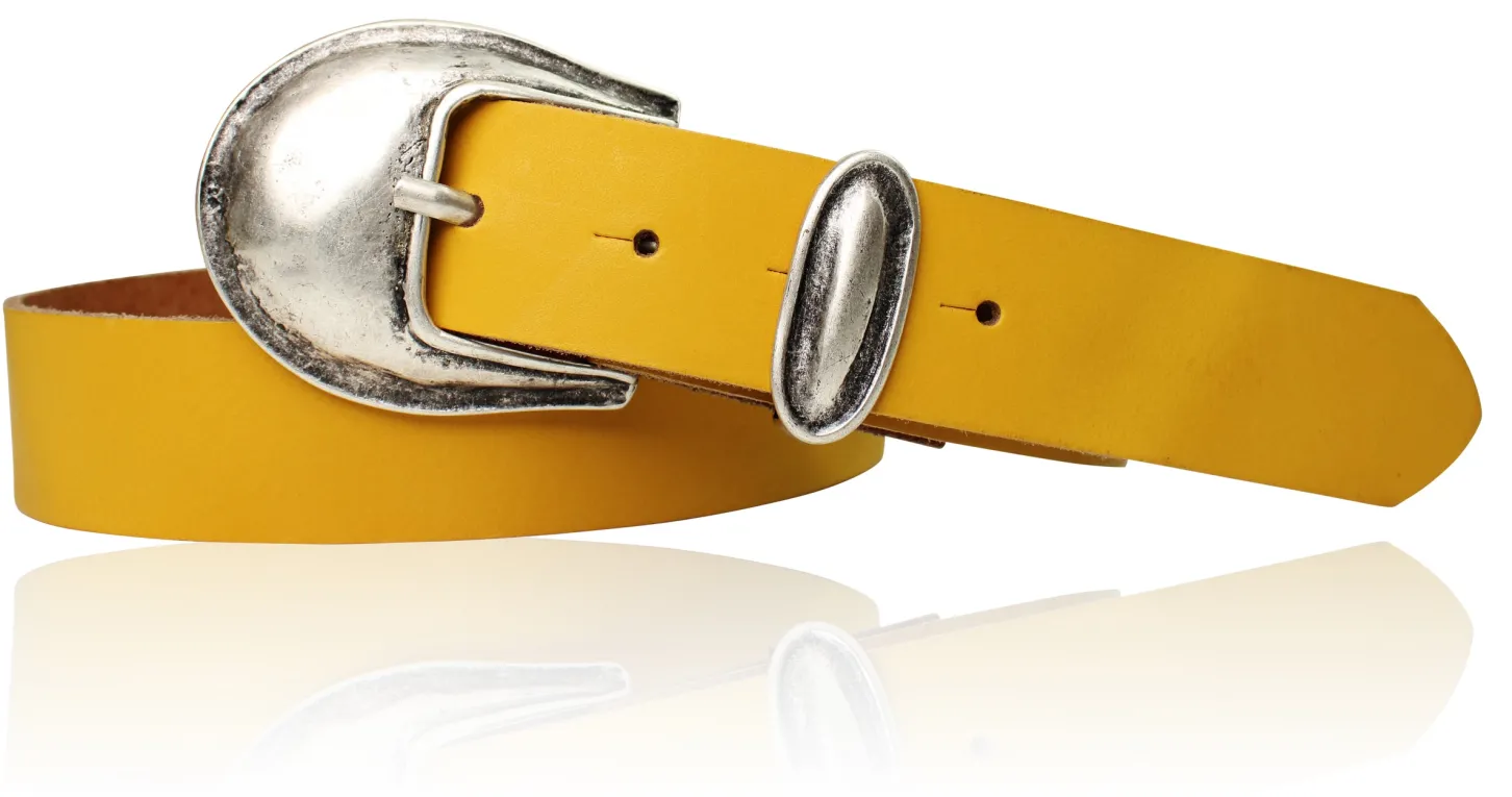 Damen Ledergürtel 3,5 cm antiksilberne Gürtelschnalle mit Metallschlaufe Echtledergürtel