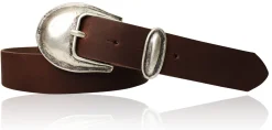 Damen Ledergürtel 3,5 cm antiksilberne Gürtelschnalle mit Metallschlaufe Echtledergürtel