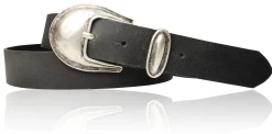 Damen Ledergürtel 3,5 cm antiksilberne Gürtelschnalle mit Metallschlaufe Echtledergürtel