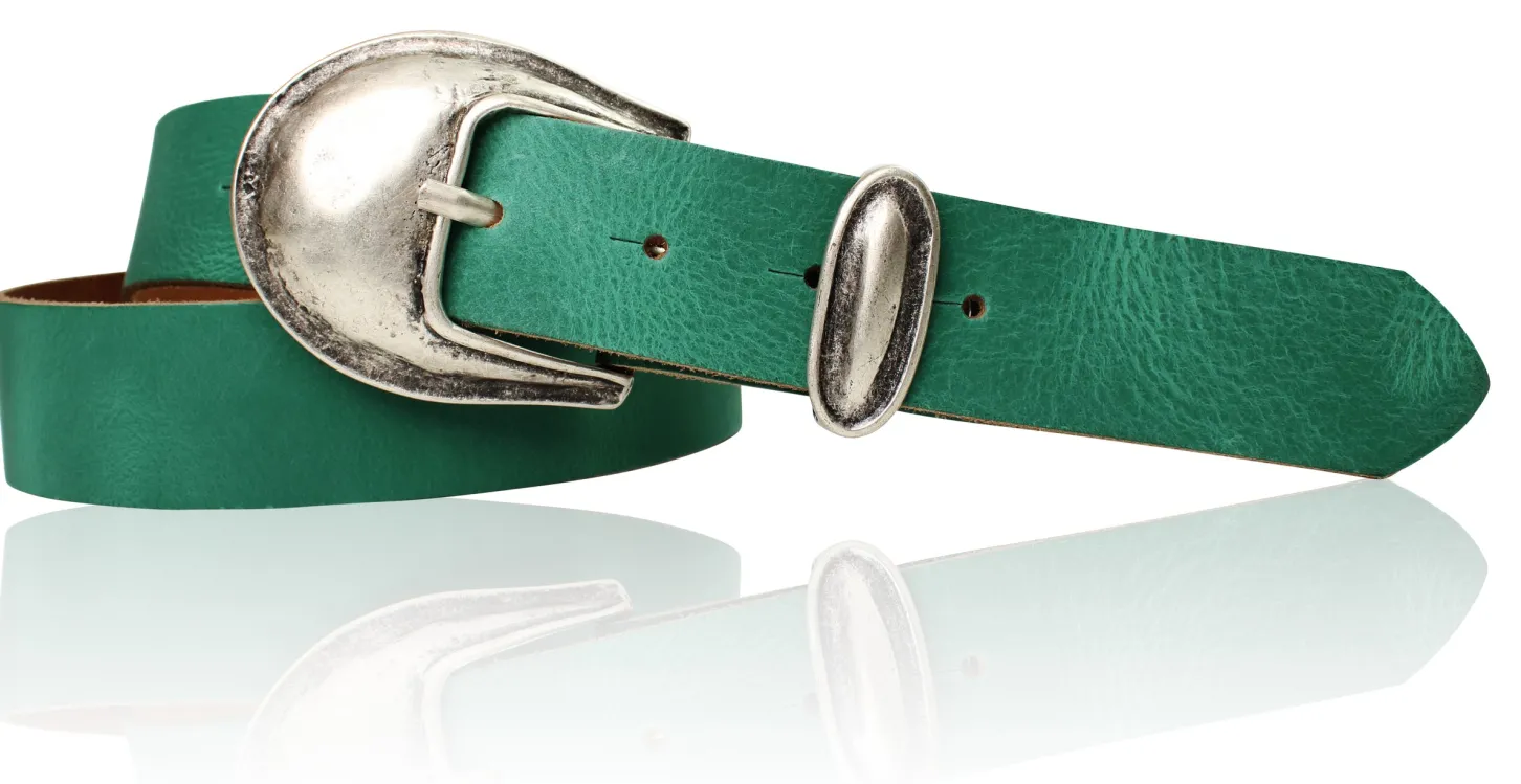 Damen Ledergürtel 3,5 cm antiksilberne Gürtelschnalle mit Metallschlaufe Echtledergürtel